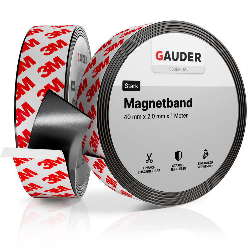 Magnetband einseitig selbstklebend mit 3M-Kleber (40mm x 2mm)