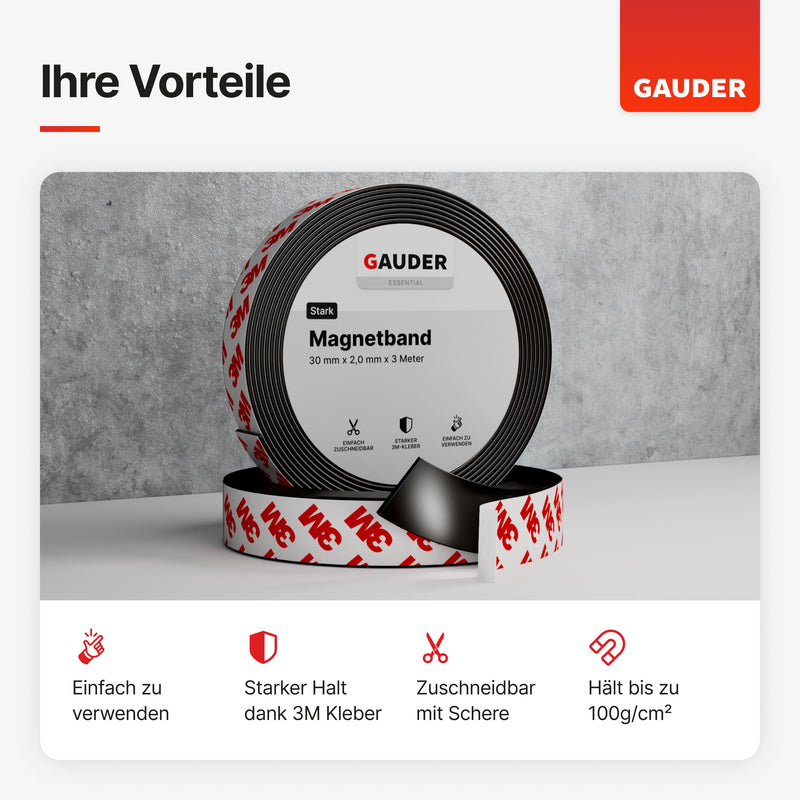 Magnetband einseitig selbstklebend mit 3M-Kleber (30mm x 2mm)